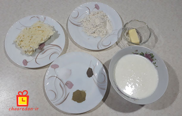 مواد لازم برای سس سفید مخصوص برای پخت پاستا مرغ و قارچ