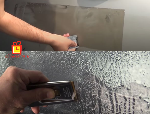 استفاده از کاتر و کارت بانکی برای پاک کردن جای چسب روی شیشه و بدنه ماشین