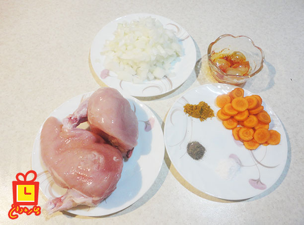 مواد لازم برای درست کردن مرغ زعفرانی مجلسی و خوشمزه برای دو نفر