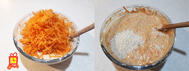 قاطی کردن هویج رنده شده با مواد کیک